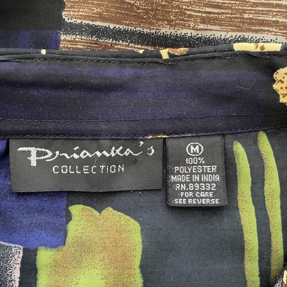 Vintage Blouse Top Size Medium Purple Green Boho Art Print Long Sleeve Button - Picture 9 of 12